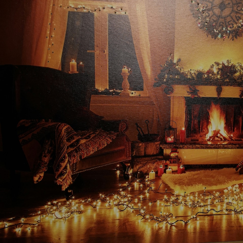 image 1 of 40 x 60cm Fibre Optic Wall Canvas with Christmas Tree Scene and Multicoloured LEDs
