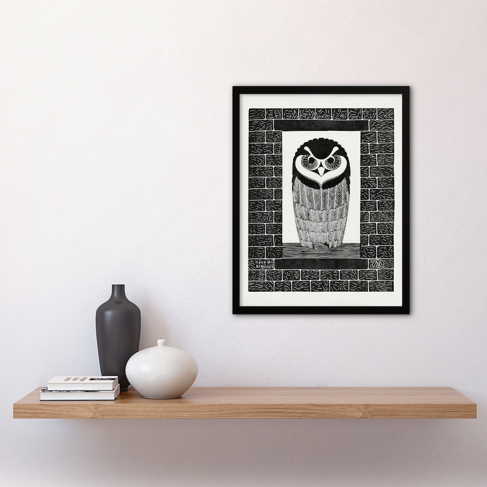 image 1 of Samuel J De Mesquita Framed Wall Art Ringuil Owl Bird on a Window Home Décor