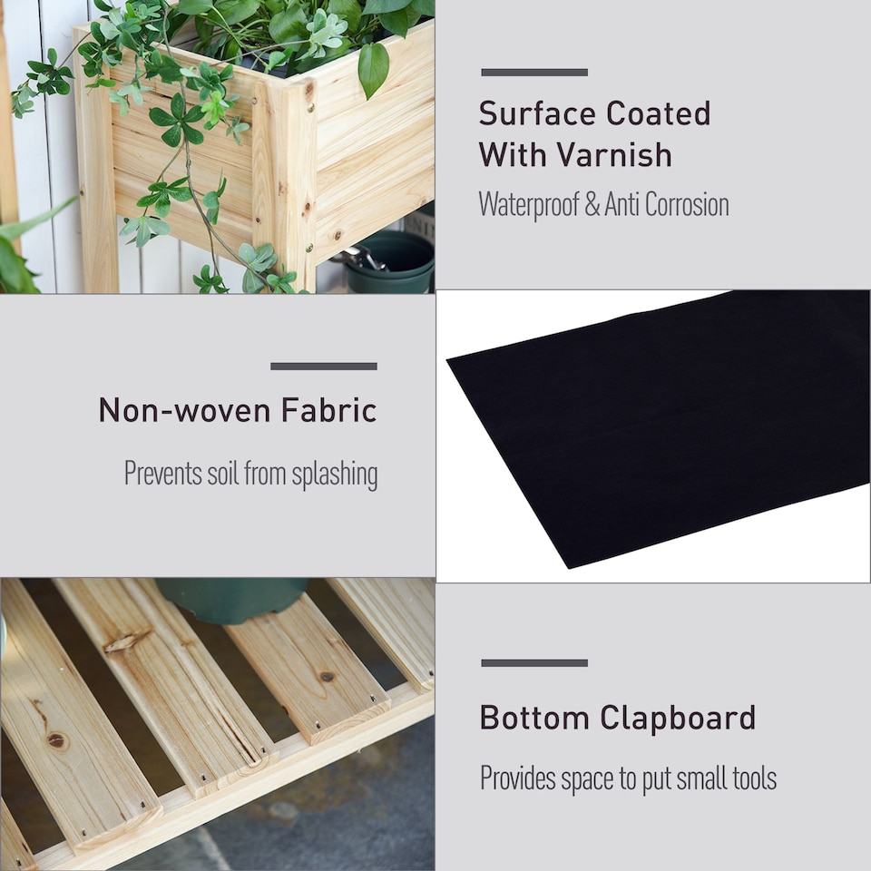 image 1 of Outsunny Wooden Raised Garden Bed Plant Stand Box with Clapboard 100 x 40 x 84cm