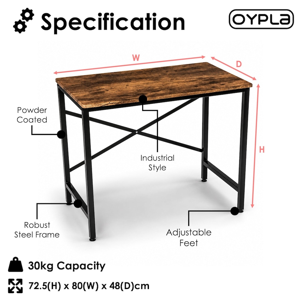 image 1 of 80cm Heavy Duty Industrial Writing Computer Desk Home Office Worktop Table | Brown