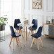 image 2 of 5PCs Dining Set - a White Round Dining Table & Set of 4 White Lorenzo Tulip chairs with Padded Seat | Blue