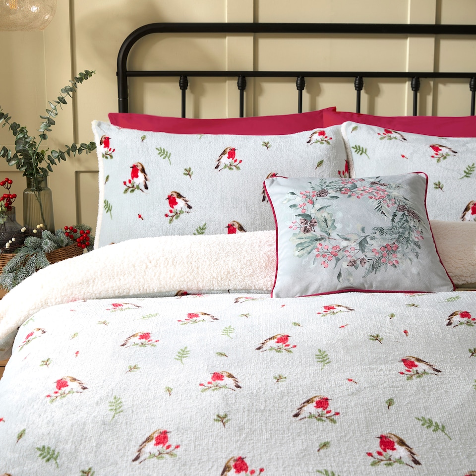 image 1 of Fusion Winter Robin Duvet Cover Set Duck Egg