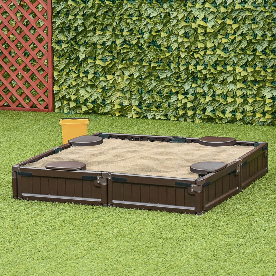 image 1 of Outsunny Kids Outdoor Sandbox w/ Canopy Backyard for 3-12 years old Brown