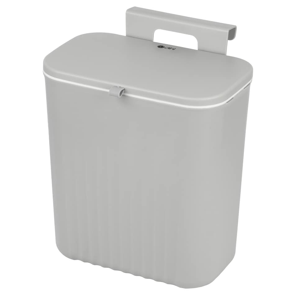 image 1 of Dihl Grey 9L Hanging Trash Bin with Lid Grey