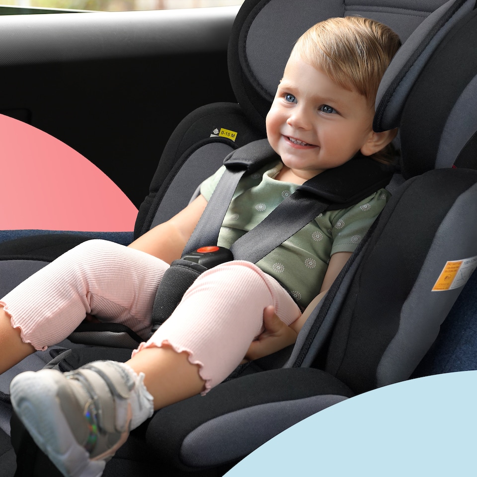 image 1 of Kidoola Adjustable Car Seat, 3 Age Functions, Toddler to 12 Years, Grey