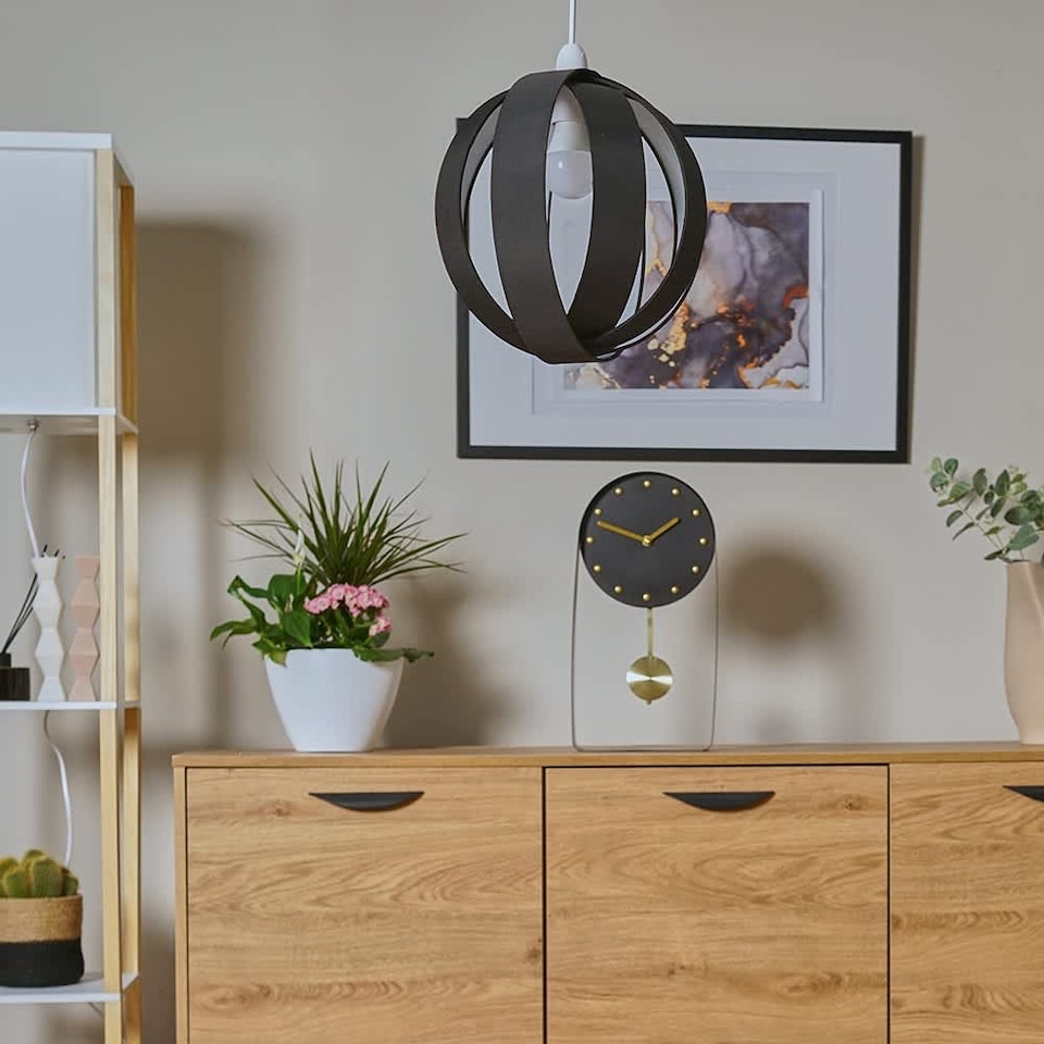 image 1 of ValueLights J90 Black Fabric Cocoon Globe Ceiling Shade & Bulb | Black