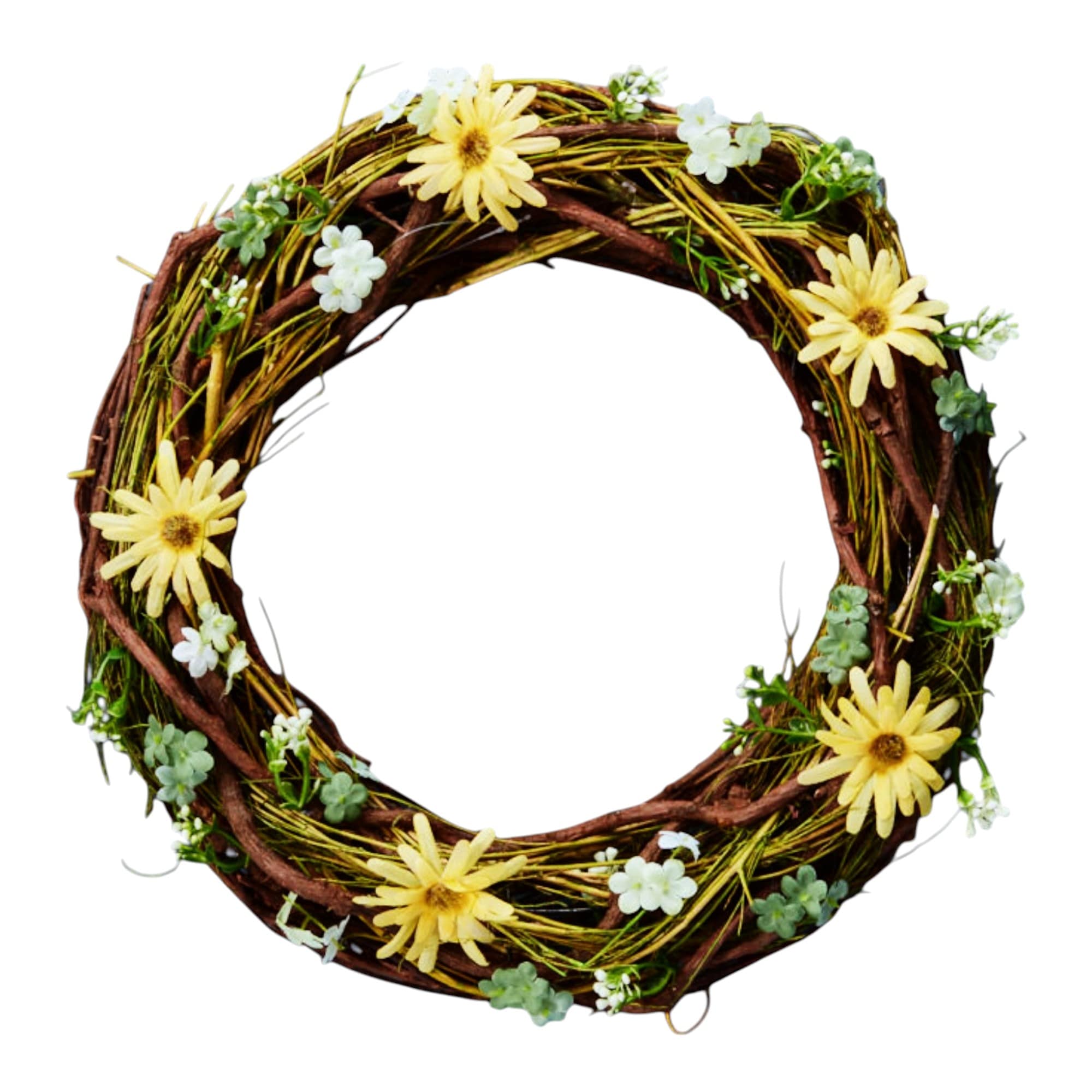 Four Candle Spring Daisy Decorative Wreath - 34cm in Yellow