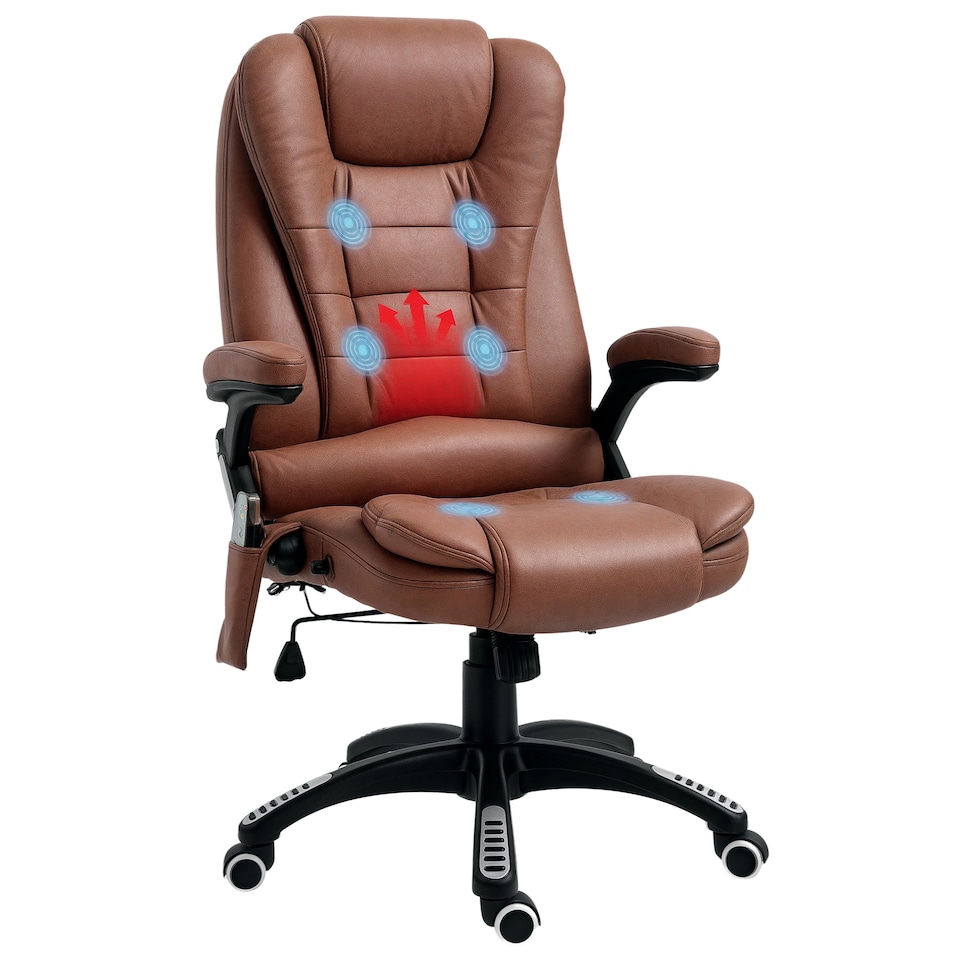 image 1 of Vinsetto Office Chair, Ergonomic Desk Chair with 6-Point Massage and Back Heated, Microfiber Cloth Computer Gaming Chair with Arms, Lumbar Support, Brown