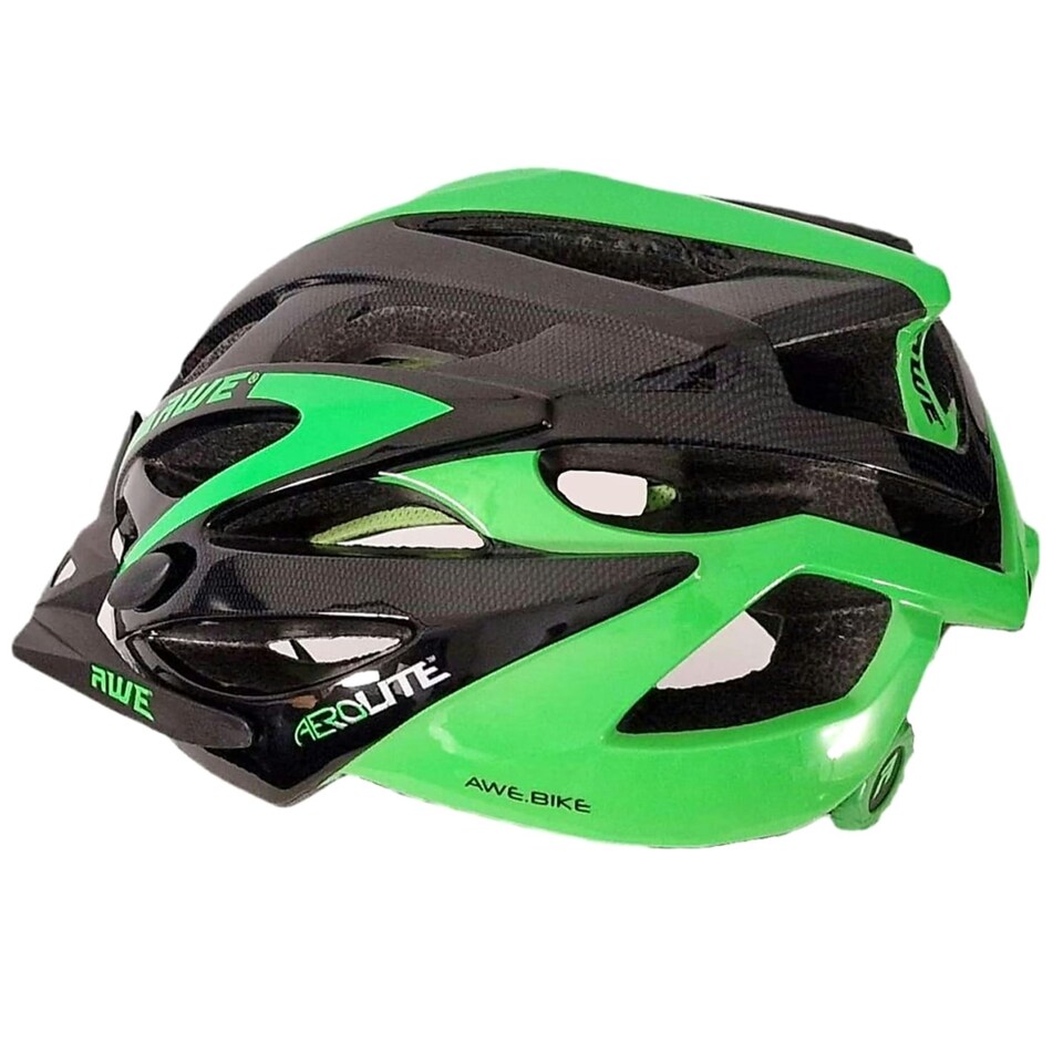 image 1 of AWE AweAeroLite In Mould Adult Bike Helmet Black/Green Large 58-61cm Crash Guarantee* | Black | Green