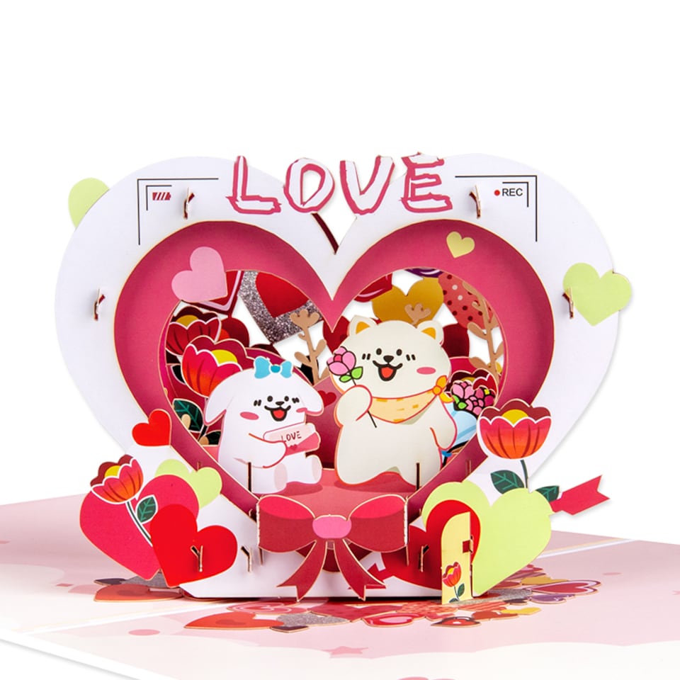 image 1 of Cute Puppies & LOVE Theme Romantic 3D Pop Up Greeting Card
