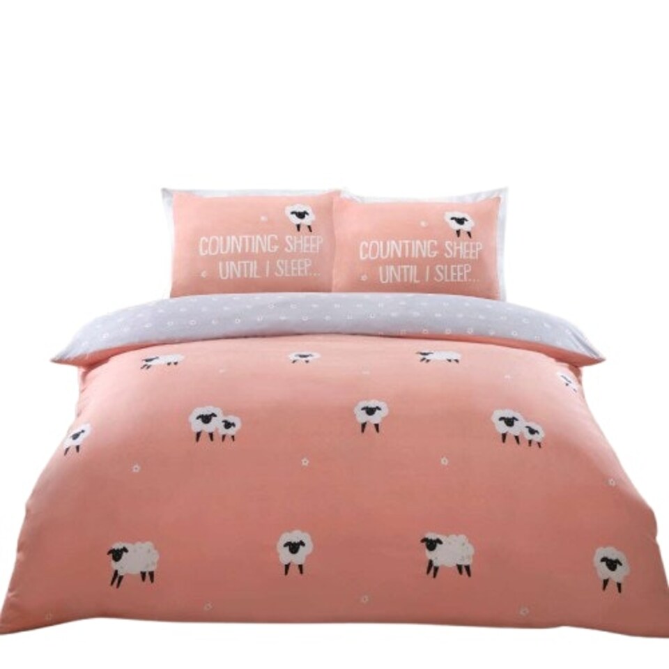 image 1 of Counting Sheep Cotton Duvet Cover Set Cover with Pillowcase Pink | Double
