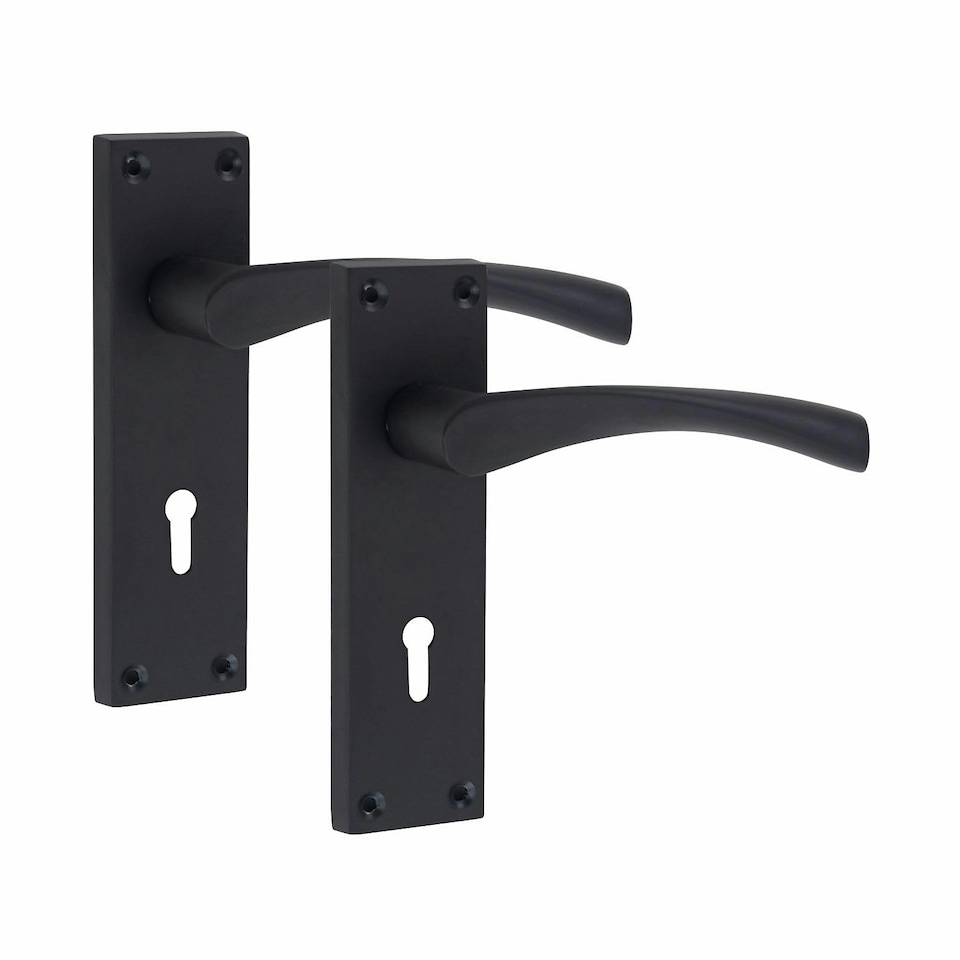 image 1 of Golden Grace 1 Set Victorian Scroll Astrid Door Handles Lever Lock in Matt Black with 64mm 3 Lever Lock - 150mm x 40mm Backplate | Black | 1 Set