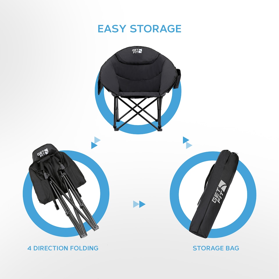 image 1 of Get Fit Moon Camping Chair - Portable Outdoor Premium Folding Chair With Magazine Pocket, Cup Holder & Carry Bag - Capacity 130Kg - 2 Pack | Black | 2