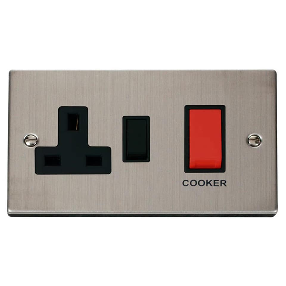 SE HOME Stainless Steel Cooker Control 45A With 13A Switched Plug Socket | Chrome | Stainless Steel