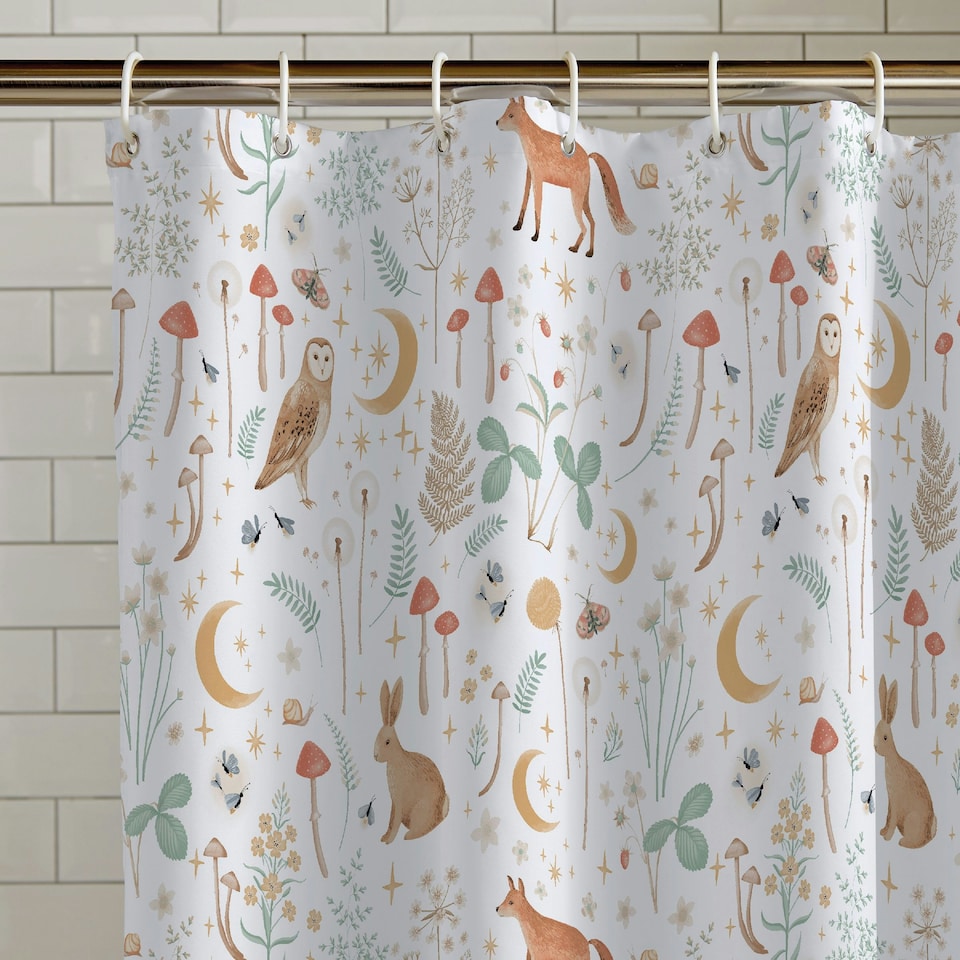 image 1 of Catherine Lansfield Enchanted Twilight Animals 180x180cm Shower Curtain White | White | One Size