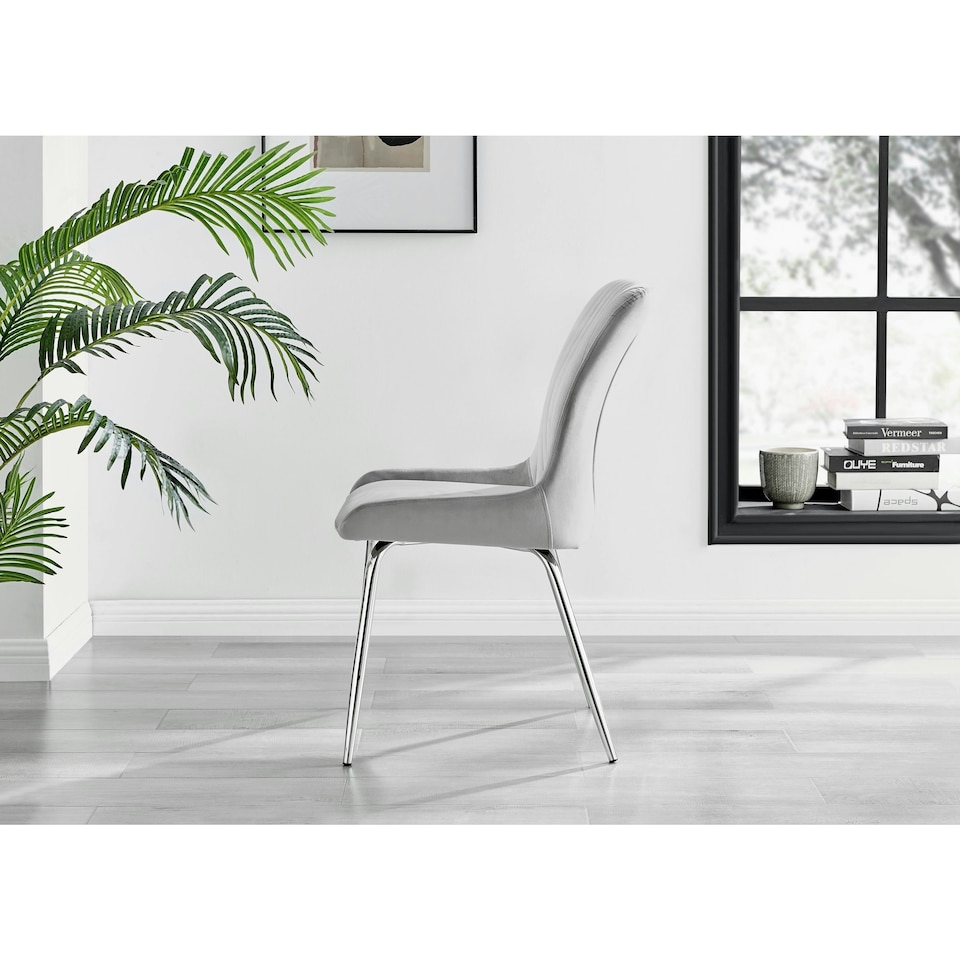 image 1 of Furniturebox 2x Nora Light Grey Velvet Silver Leg Dining Chairs