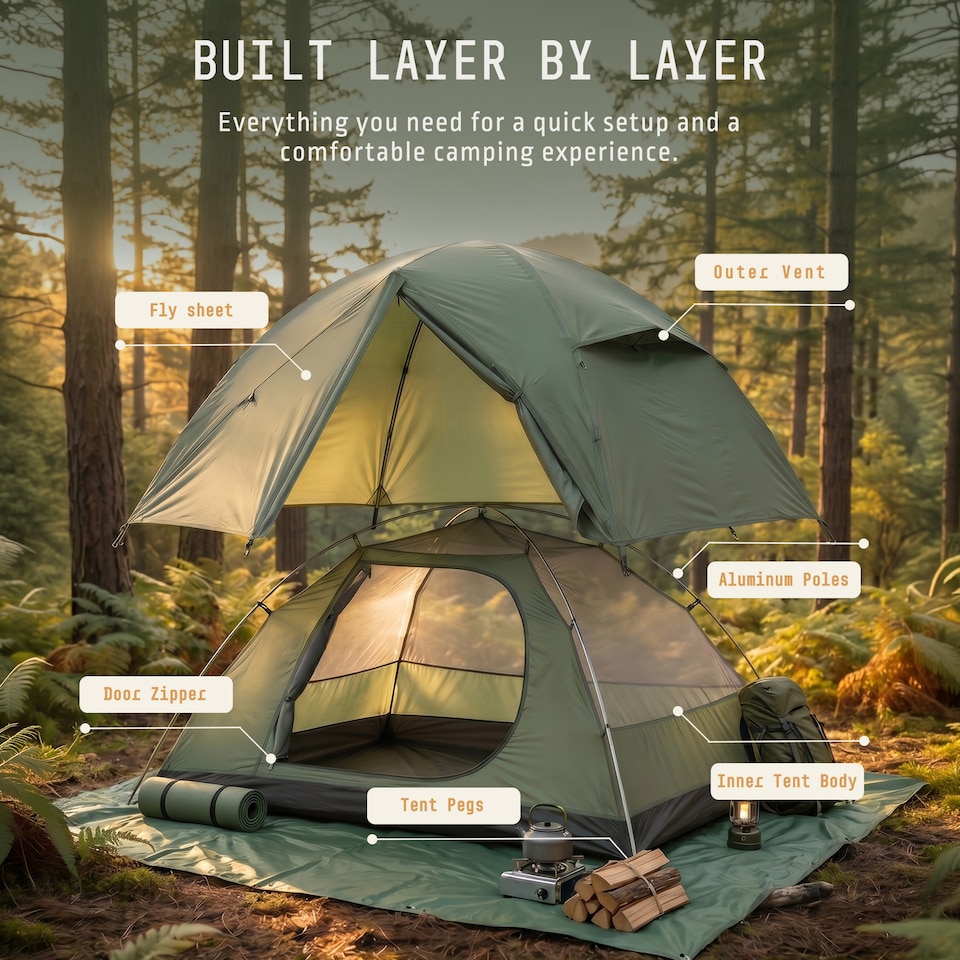 image 1 of Voyager 2 Man Dome Tent with Taped Seams and Breathable Mesh Inner