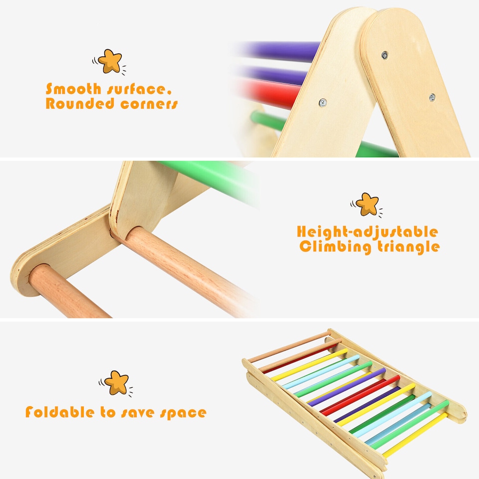 image 1 of COSTWAY Wooden Foldable Triangle Climber Step Training Ladder Pikler Toddler With Ramp