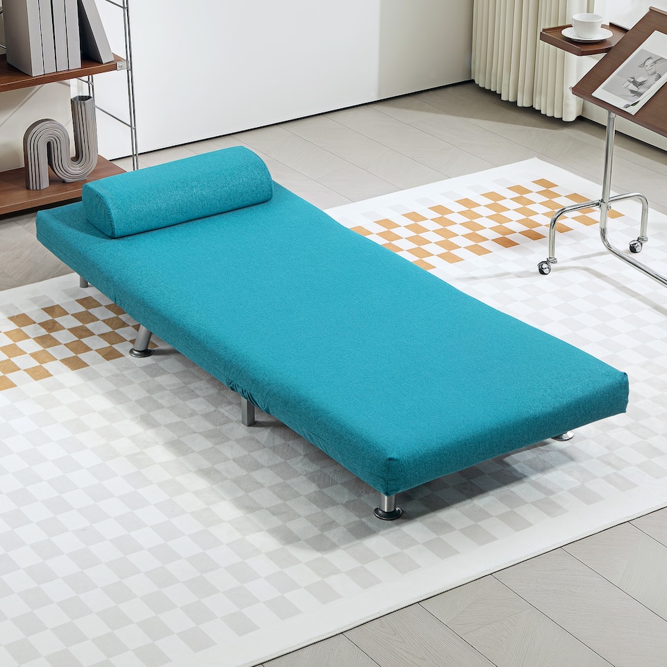 image 1 of HOMCOM Convertible Chair Bed, 3-in-1 Velvet Sleeper Chair with Adjustable Backrest, Pillow, for Living Room, Bedroom, Dark Blue | Blue | One Size