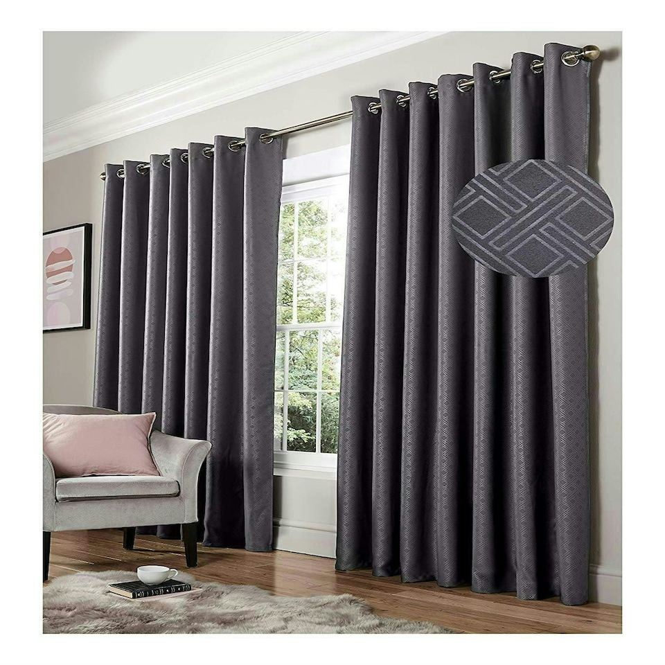 image 1 of Diamond Blackout Eyelet Curtains - Charcoal 229 cm x 229 cm