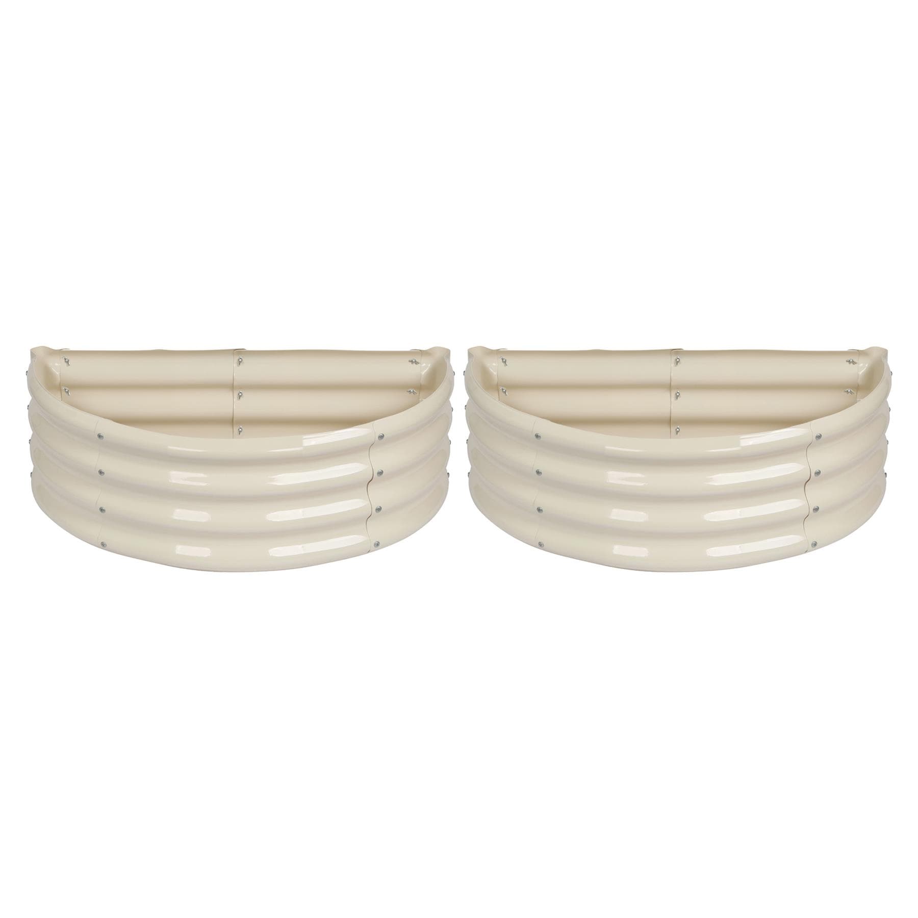 Harbour Housewares Raised Garden Beds - 2x Ivory Semi-Circle Bottomless Galvanised Steel Metal Planter Box 90 x 45cm
