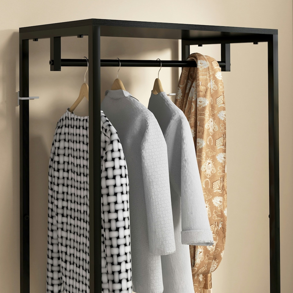 image 1 of HOMCOM Coat Rack, 2-in-1 Clothes Stand with Shoe Storage for Hallway, Black