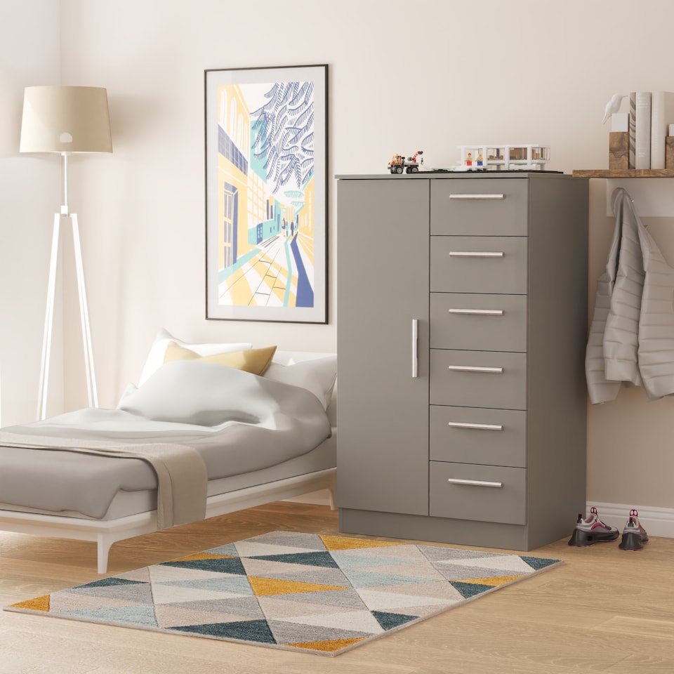 image 1 of Trent 5 Drawer 1 Door Childrens Wardrobe in Dusk Grey (Ready Assembled) | Grey | Dusk Grey