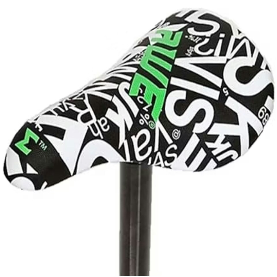 image 1 of AWE BMX/Freestyle Bike Saddle Black/White/Green with FREE SEAT POST