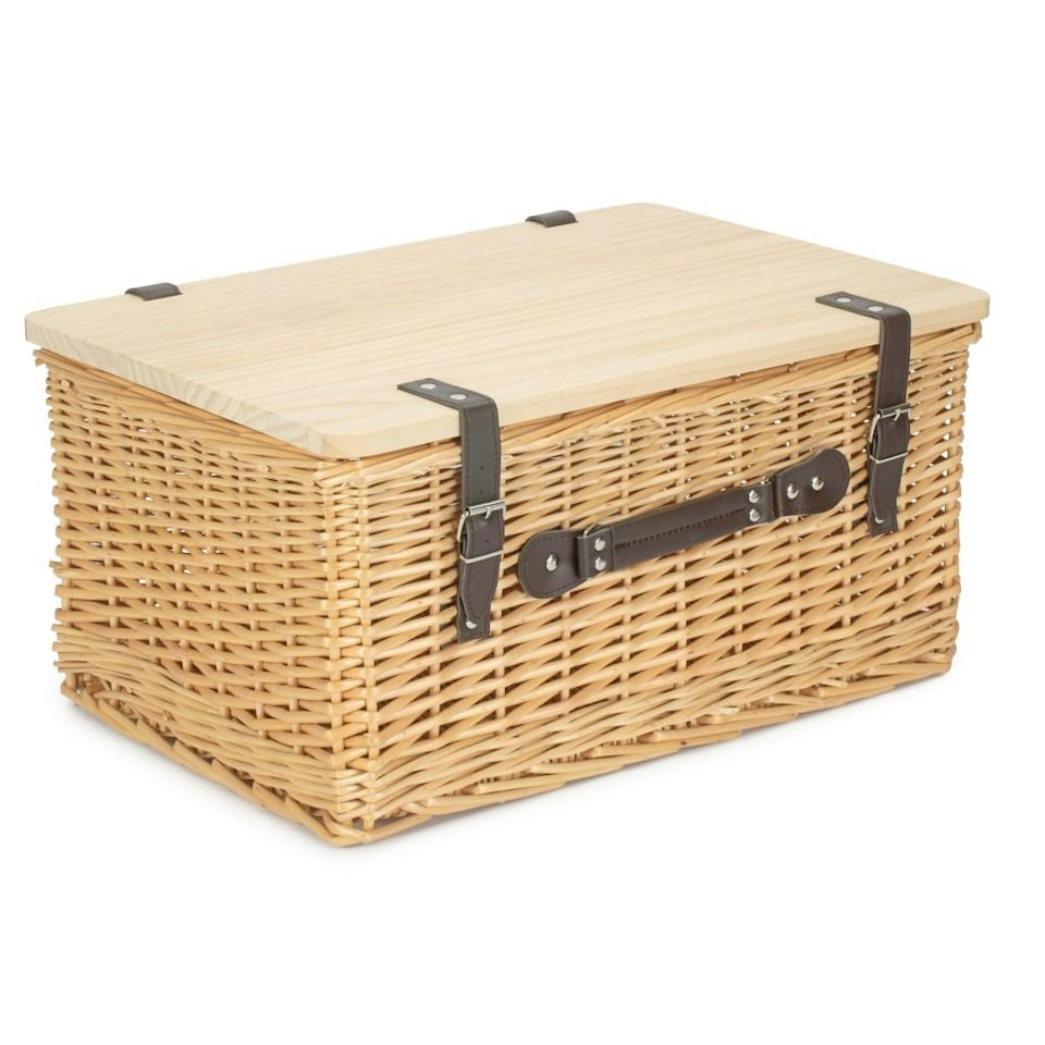 image 1 of Buff Willow Empty Picnic Basket with Pinewood Lid | Brown | L