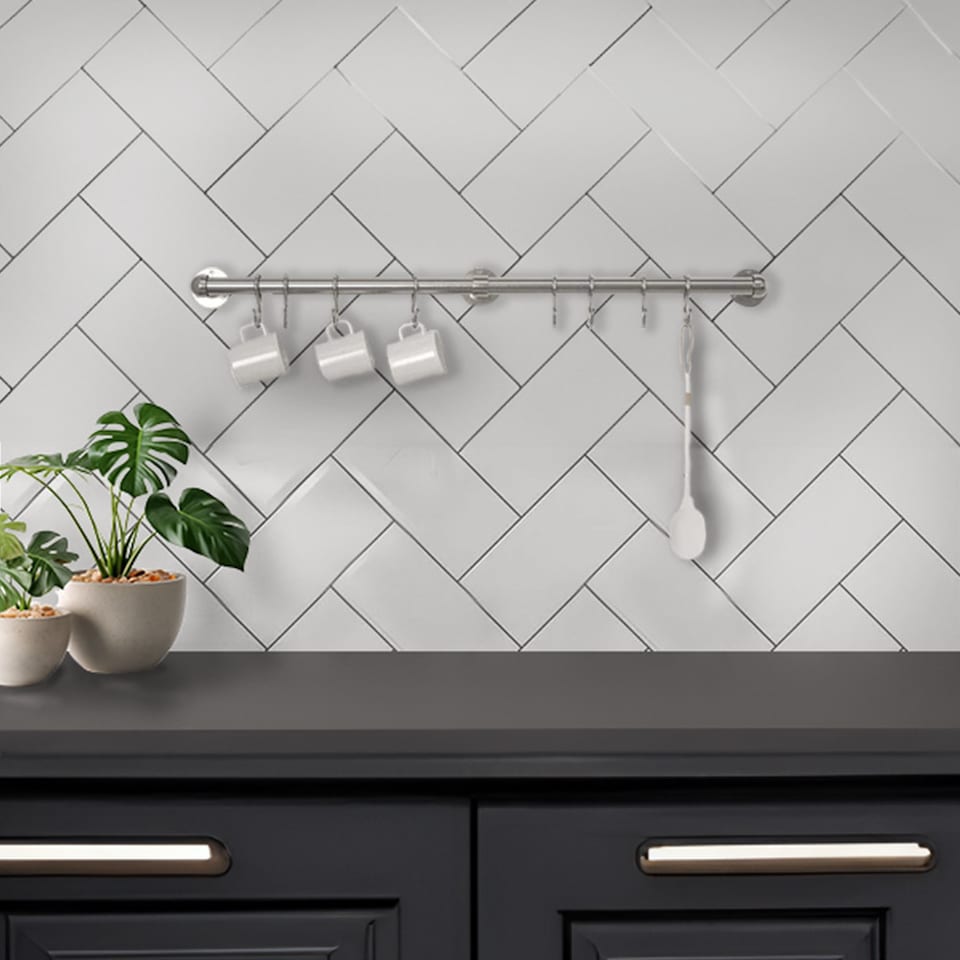 image 1 of Stiley Living Kitchen Utensil Rail, Wall Mounted Storage with S Hooks