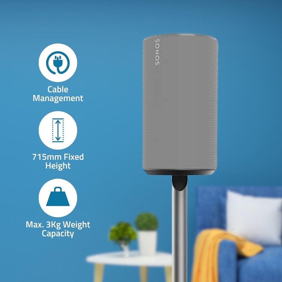 image 1 of Nedis Speaker Stand Mount for Sonos Era 100, Fixed Height, Max. Capacity 3kg (Single Stand) - Black