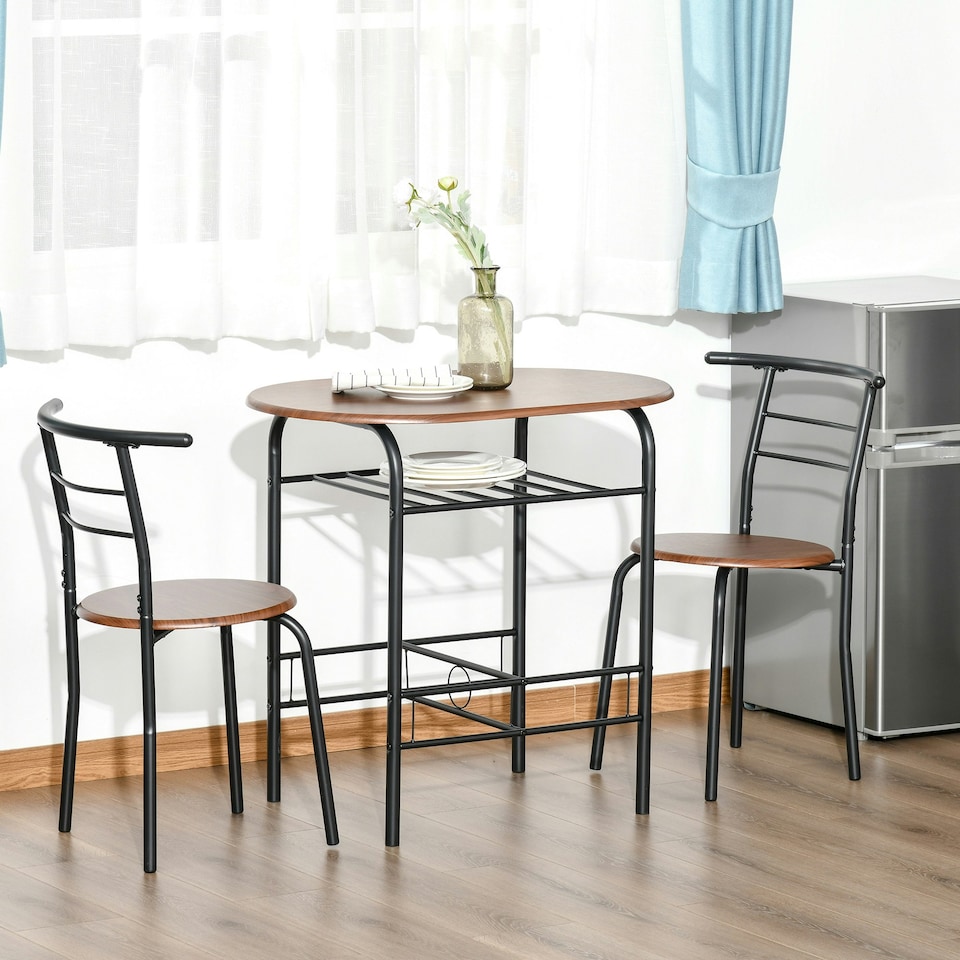 image 1 of HOMCOM 3-Piece Bar Table Set 2 Stools Industrial Dining Room W/ Storage Shelf