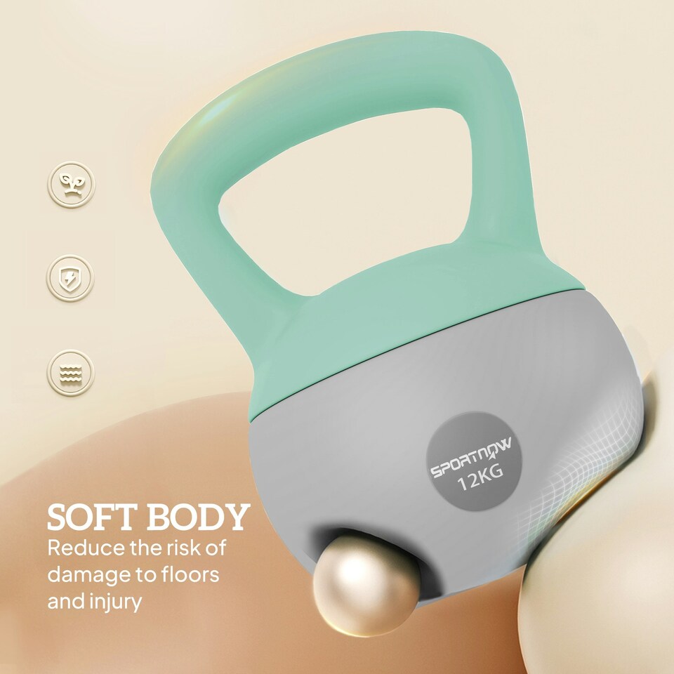 image 1 of SPORTNOW 12KG Kettlebell with Soft Body and Non-Slip Handle, Grey and Green Yellow | 12