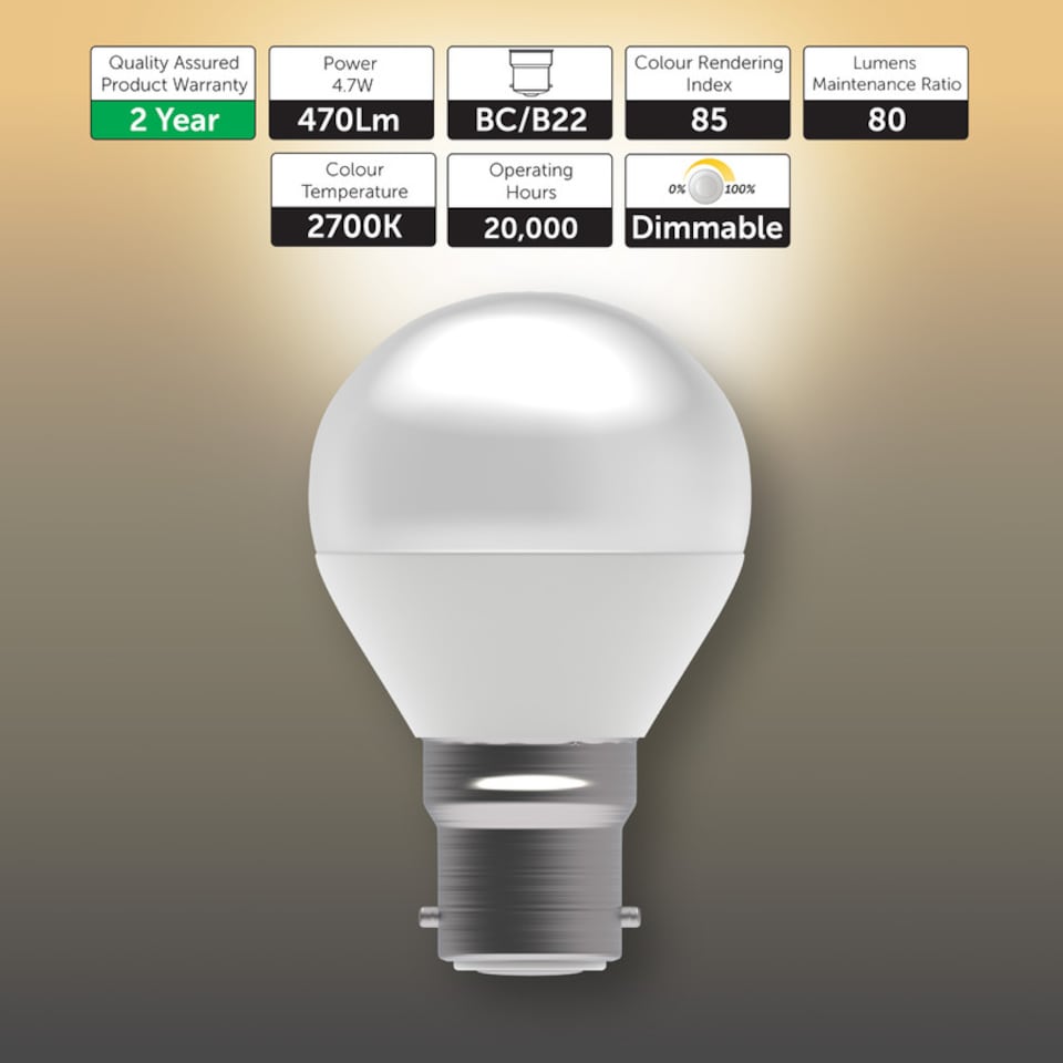 image 1 of BELL Lighting B22 Dimmable SMD Golf Ball Warm White 2700k 4.7W Bayonet Light Bulb