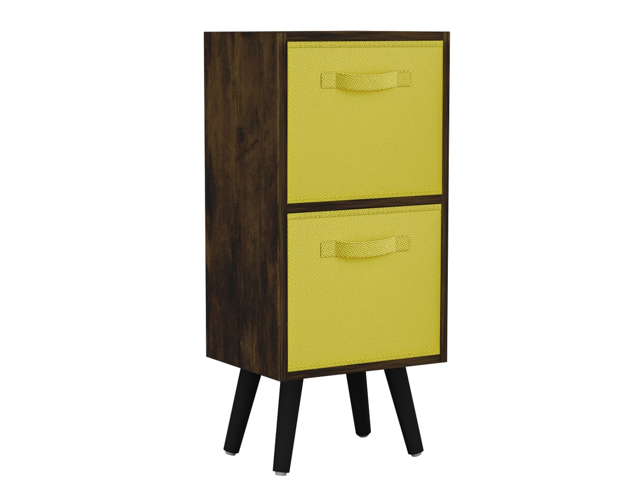 Rustic Brown 2-Tier 2-Drawer Cube Shelving Unit with Scandinavian Legs Yellow Yellow & Black 1