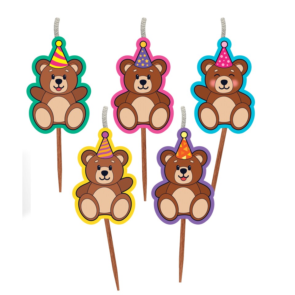 image 1 of Novelty Birthday Cake Candle Set - Teddy Bear