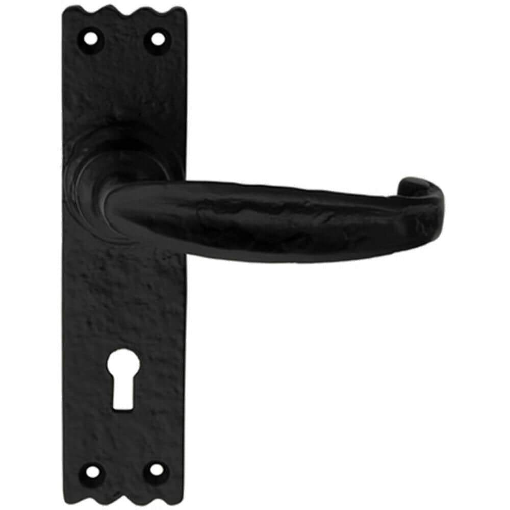 Loops PAIR Creased Style Handle on Slim Lock Backplate 156 x 38mm Black Antique
