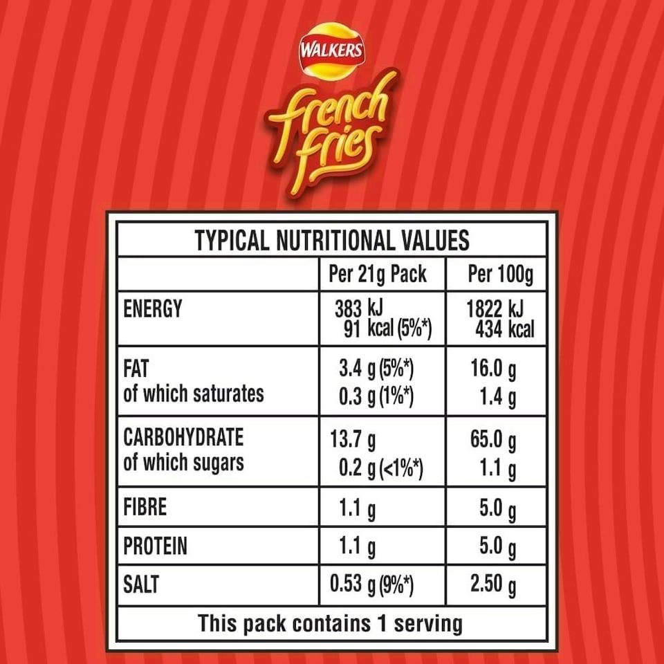 image 1 of Walkers French Fries Ready Salted Snacks Crisps 21g (Case of 32)
