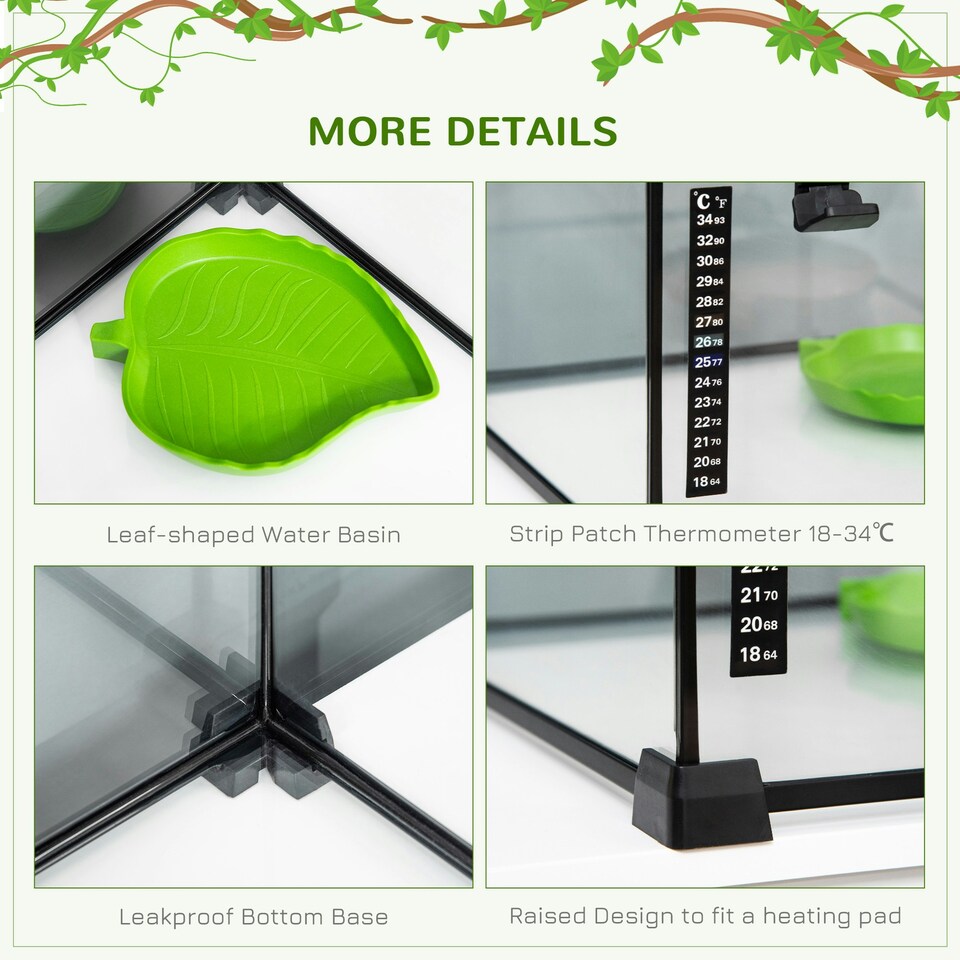 image 1 of PawHut Glass Reptile Terrarium Habitats for Lizards, Frogs, Snake 50 x 30 x 35cm