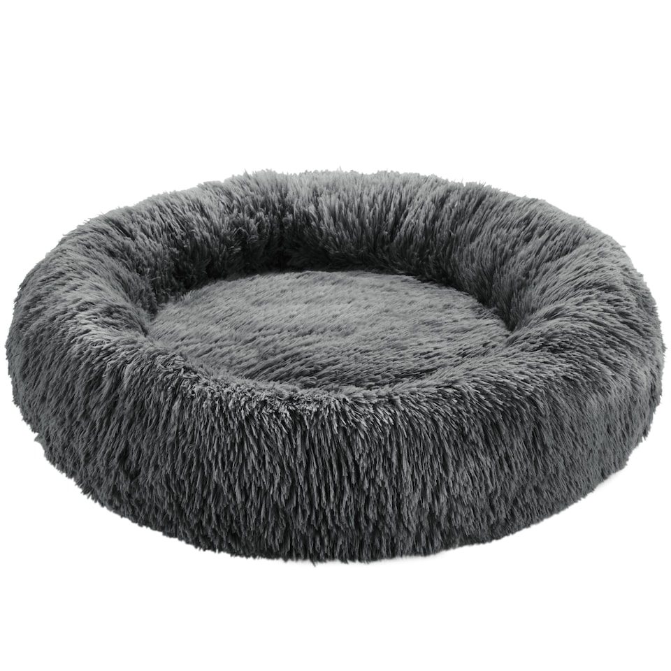 image 1 of Dog Bed Maja - round with long plush, thick padding with raised edge, washable and non-slip | Grey | grey | L | 1