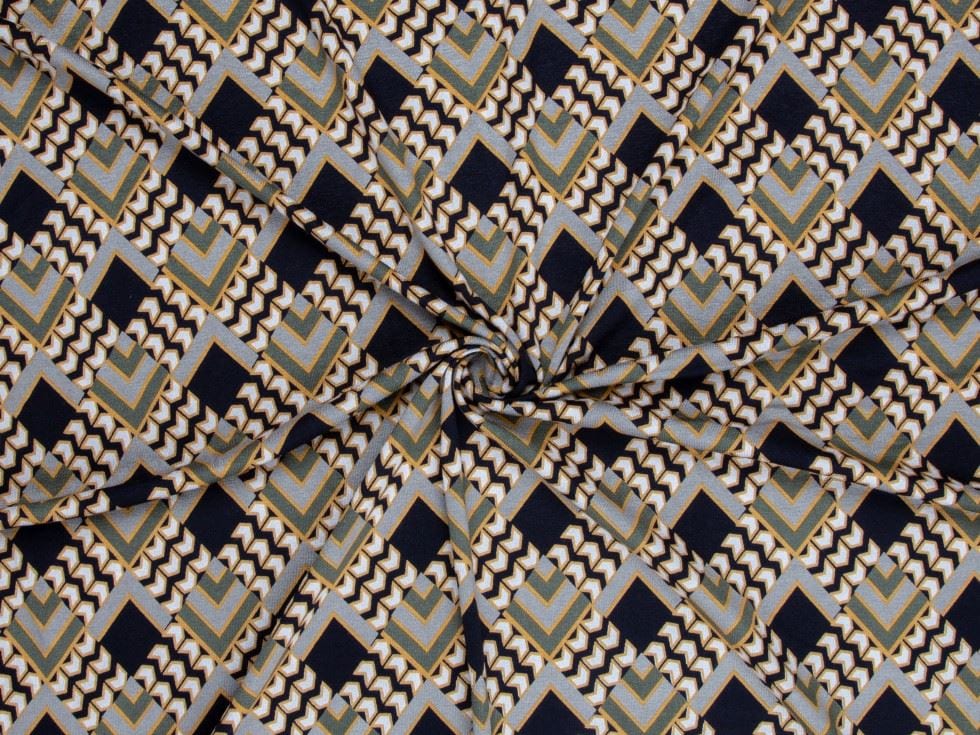 Minerva Mustard Navy Deadstock Viscose Jersey Stretch Knit Dressmaking Fabric per metre - 150cm / 59" Wide