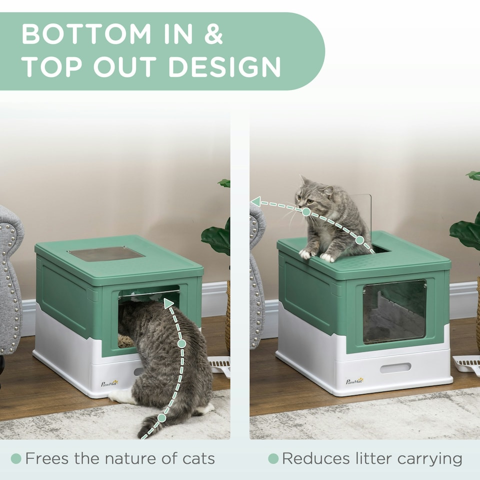 image 1 of PawHut Hooded Cat Litter Box, Pet Toilet w/ Scoop, Tray - Green