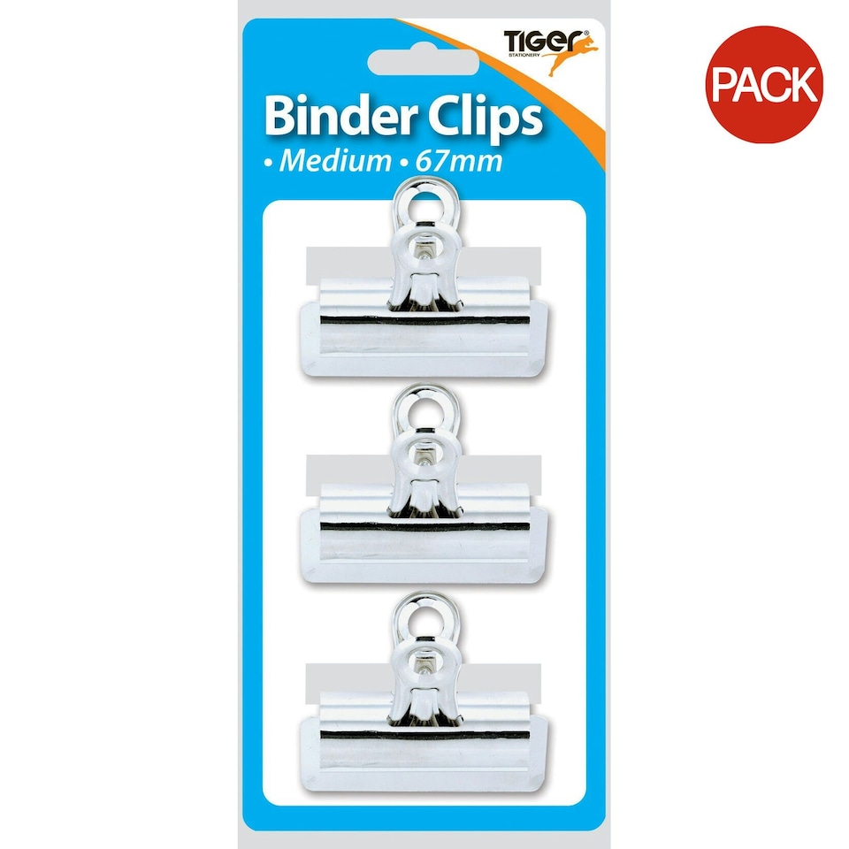 Tiger Stationery Binder Clip (Pack of 3) - White - 67mm
