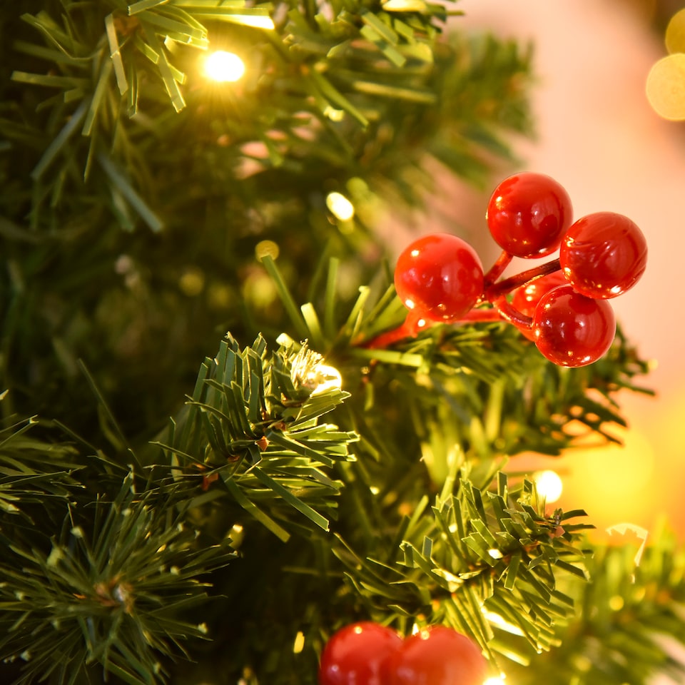 image 1 of HOMCOM 5FT Prelit Pencil Christmas Tree w/ LED Light, Berry, Xmas Decoration
