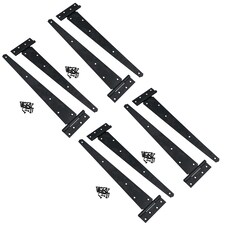 16in / 400mm Heavy Duty T Tee Hinges For Shed + Garden Gates Black Finish 8pc