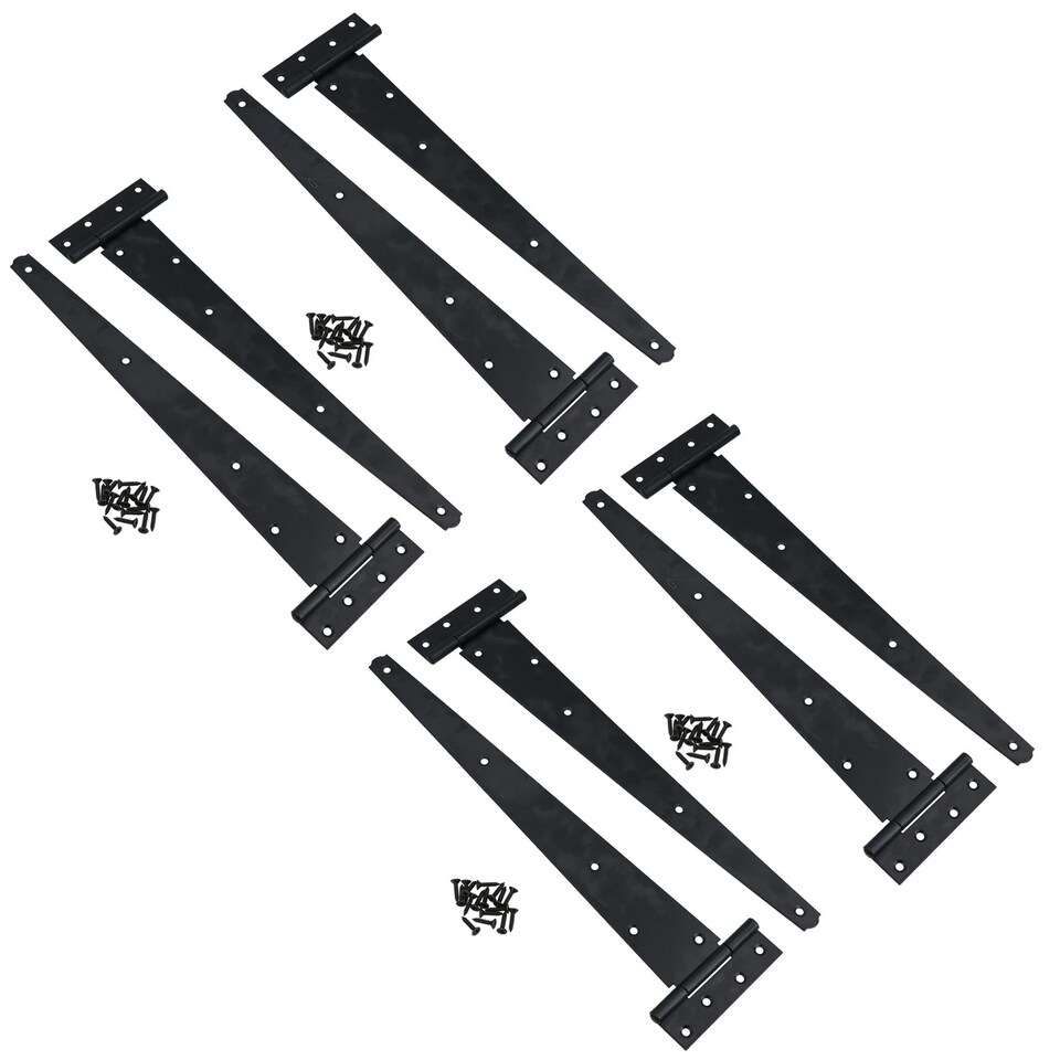 image 1 of 16in / 400mm Heavy Duty T Tee Hinges For Shed + Garden Gates Black Finish 8pc