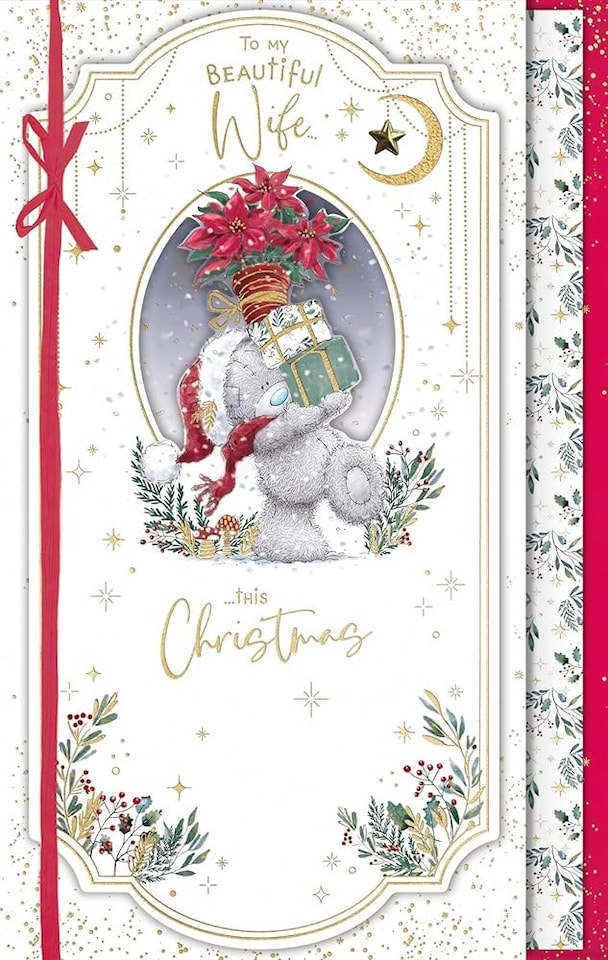image 1 of Bear Carrying Gifts Beautiful Wife Luxury Handmade Christmas Card