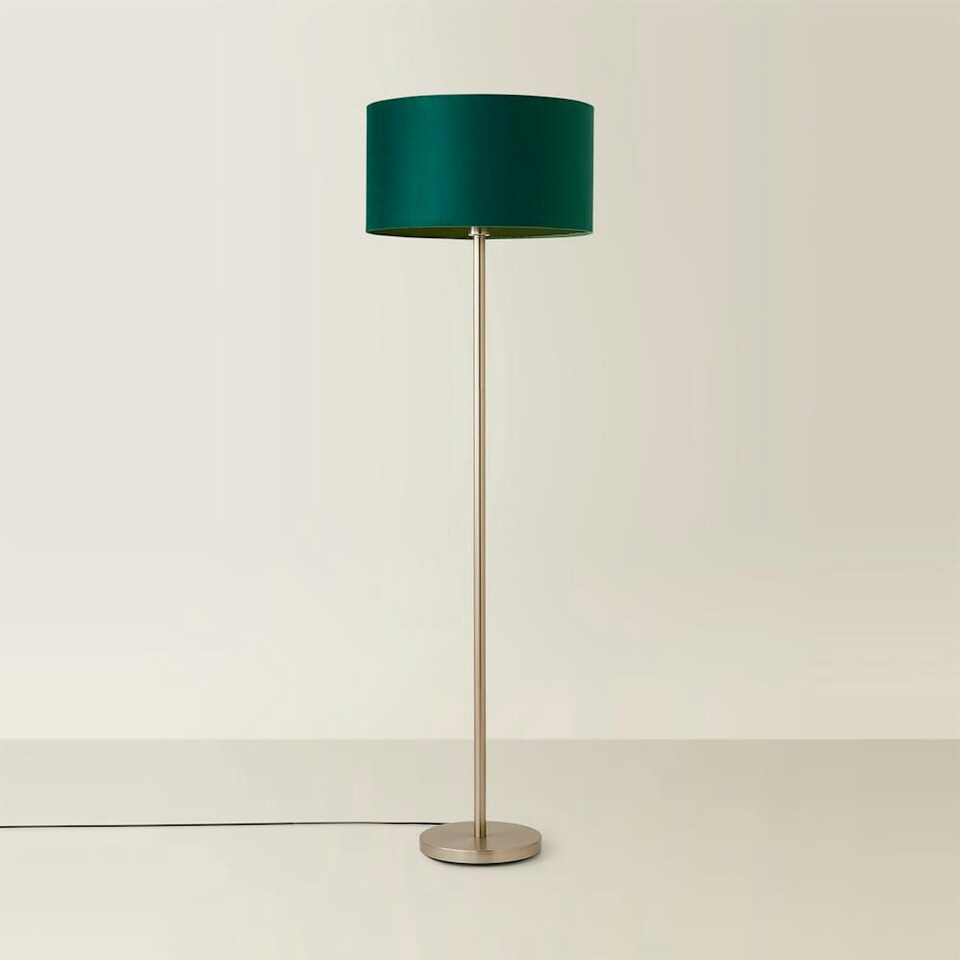 image 1 of ValueLights Charlie Chrome Stem Floor Lamp Green Drum Shade Green