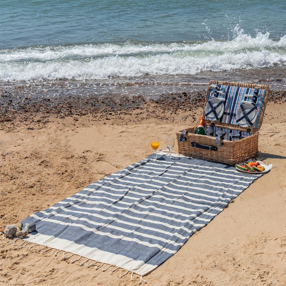 image 1 of Nicola Spring Turkish Soft Lightweight 100% Cotton Bath Towel - 170 x 90cm - Navy Stripe - Bath Towel Beach Towel Bath Sheet Beach Blanket Blue