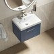 image 3 of Retro 1 Drawer Wall Hung Vanity Unit with Thin-Edge 1 Tap Hole Ceramic Basin - 500mm - Satin Blue - Balterley Blue